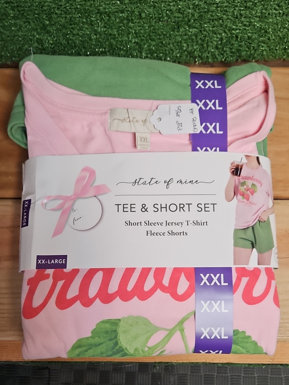 State of Mind Women’s Pink Tee & Green Shorts Sleep Set